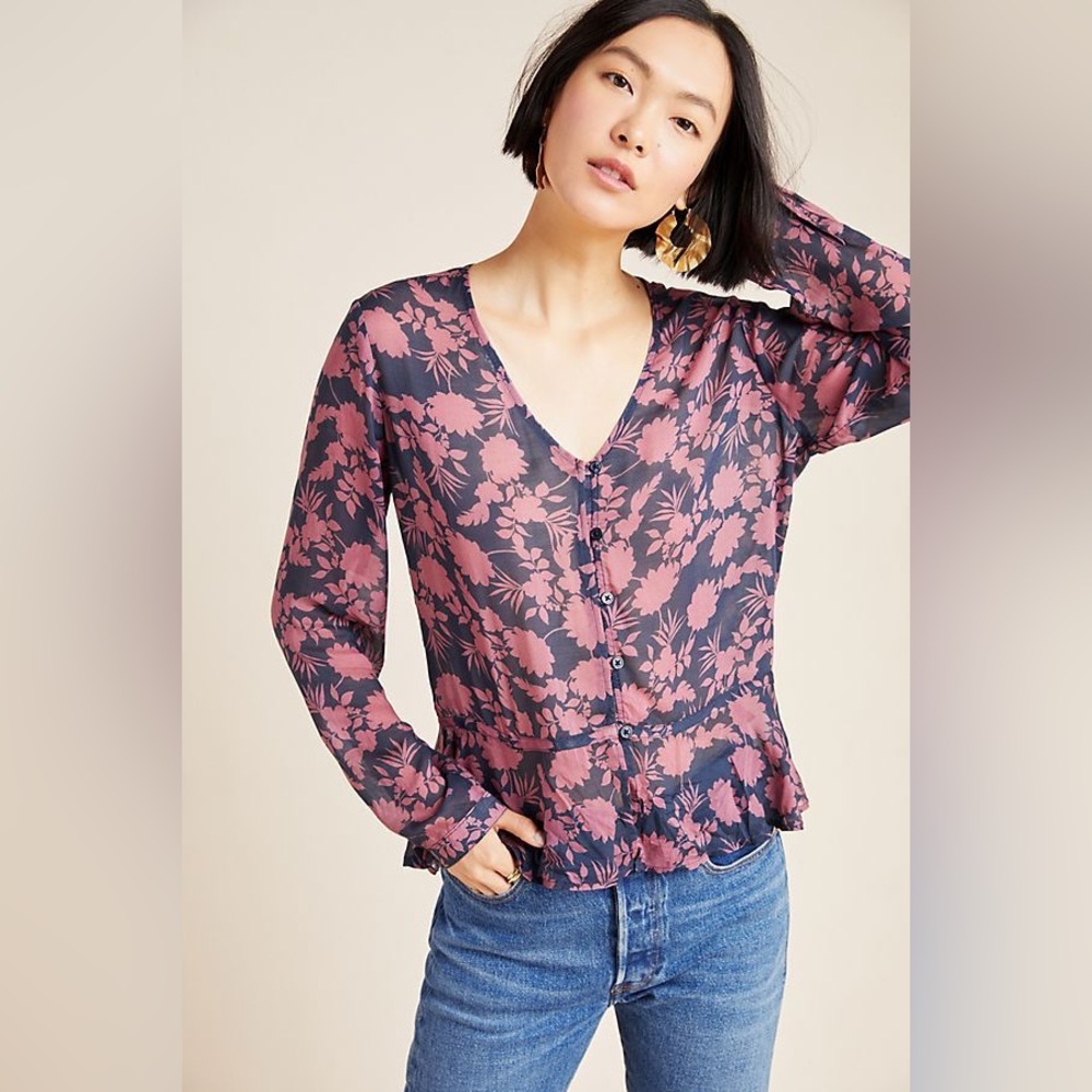 Cloth & Stone Anja Floral Peplum Blouse Size Small